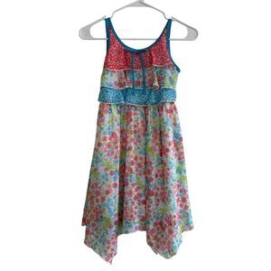 Jona Michelle Girls Dress Size 8 Blue Floral Spaghetti Straps Handkerchief